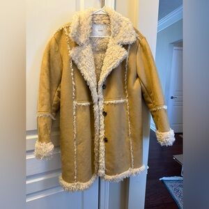 Berksha- Tan Shearling Coat with Cream Accents